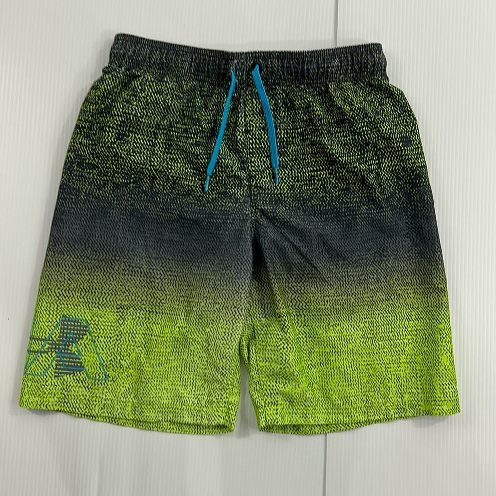 437. Under Armour Kids Swim Trunks - Black and Neon Green (YXL)